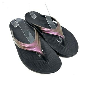 Oofos Oolala Cabernet Metallic Purple Recovery Thong Sandals Womens Size 10